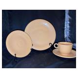 (4) pieces vintage Homer Laughlin Fiesta dinnerware in the "Original Yellow" color….includes 2 saucers and 1 dinner plate