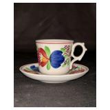 Vintage demitasse cup & saucer “stick spatter" or "sponge spatter" folk-art ware - popular in the late 19th and early 20th centuries…..marked Made in Germany 59A…..very similar to Villeroy & Boc