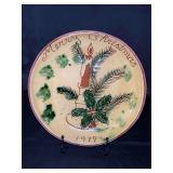 Vintage 1979 Pennsylvania Dutch B. & L. Breininger redware Merry Christmas pottery plate…..10”D…..stand not included