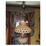 Vintage Fenton Honeysuckle Coin Dot Hanging Ceiling Mount Lamp Light in excellent vintage working condition...