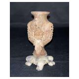 Vintage Chinese Floral Carved Soapstone Vase with Flat Back….4-1/4” tall