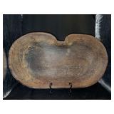 Antique hand carved wood dough bowl with notched hand hold…..22-1/2 x 13