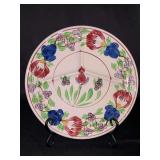 Vintage 10” Petrus Regout & Co. Maastricht Holland  floral spongeware divided plate in stick spatter Dutch-style Boerenbont pattern