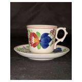 Vintage demitasse cup & saucer “stick spatter" or "sponge spatter" folk-art ware - popular in the late 19th and early 20th centuries…..marked Made in Germany 59A…..very similar to Villeroy & Boc