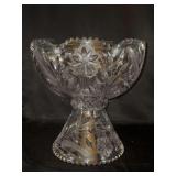 Absolutely stunning 2-piece crystal punch bowl set with saw tooth edge….only found 2 tiny chips around rim of bowl…..12”D x 12” tall