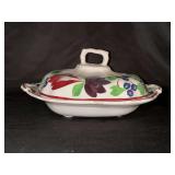 Vintage William Adams & Co. (Tunstall, England) footed covered vegetable serving bowl with floral pattern…..9-1/2 x 7-1/4 x 5” tall to top of lid…..paint is faded is places from normal use & wea