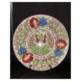 Antique (c.1890s) Villeroy & Boch Stick Spatter and Floral Decorated Large 16” Charger…..does have hairline crack and art design flaw around outer edge (see pics)