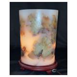 Very nice wax globe light with leaf motif…..bottom of light needs attached to wood base and tool/instructions are included…..11” tall