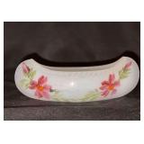Vintage hand-painted opaque milk glass canoe candy/nut dish, often sold as a souvenir piece in the early 1900s