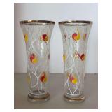 Vintage MCM Crackle Glass Decorative Vases with gold trim…..10-1/4” tall