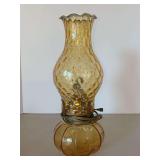 Fostoria Glass Amber Coin Glass Electrified Chimney Lamp….needs new bulb…..12-1/2” tall