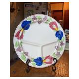 Italian made floral Spongeware divided plate….10-3/4”