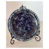 Pennsylvania Dutch Bennington Potters Vermont Spatterware Blue dessert plate…..5-1/4”-D…..marked 1893