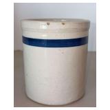 Vintage ironstone crock with cobalt blue stripe…..4-1/2”D x 5-1/4” tall
