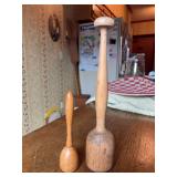 (2) vintage wooden pounders/mashers….7” and 12” tall