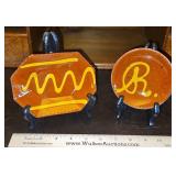 Two(2) Vintage Breininger Redware Pottery Pieces From Robesonia, PA. 5.5x4' Trinket Dish & 4' Monogrammed 'R' Plate in excellent vintage condition..