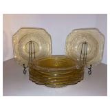 Set of (7) Federal Glass Madrid Amber 7” square Soup Bowls