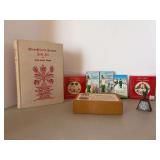 Grouping of Pennsylvania Dutch collectibles…..Folk Art book, Hex Sign puzzles, Williamsburg Wooden Checkers, Knox incense burners and a brass advertising bell/bottle opener