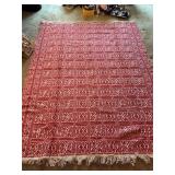 Mid-19th Century Antique Jacquard Red/White Coverlet…..69-1/2 x 88-1/2…..fringe on one corner has safety on it holding fringe