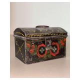 19th-century American folk art primitive tin toleware box…..4-1/4 x 3 x 2-3/4” tall