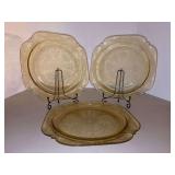 Set of (3) 10-1/4” Square Federal Glass Madrid Amber Dinner Plates