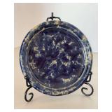 Pennsylvania Dutch Bennington Potters Vermont Spatterware Blue dessert plate…..5-1/4”-D…..marked 1893