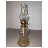 Vintage (1940s) P & A Miniature Clear Glass Oil Lamp with Hurricane and Swirled Glass…..8” tall
