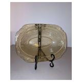 10” Federal Glass Madrid Amber (yellow) Depression Glass Oval Serving Bowl from the 1930s