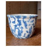 Pennsylvania Dutch 1-1/4c. salt glaze blue and white Spongeware custard cup…..4”D x 3” tall