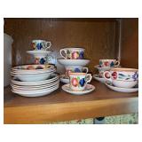 Grouping of several pieces of stick Spatterware…..cups, saucers, fruit bowls