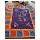 Stunning machine stitched Egyptian themed quilt…..80w x 97-1/2…..signed Marilyn Califf 1978