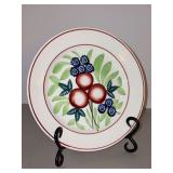 Antique Société Céramique Maestricht stick spatterware plate, featuring a plum fruit and floral design…..8-1/2”D…..1 teeny tiny blemish on rim