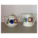 Vintage Villeroy & Boch Stick Spatter  floral creamer pitcher and Lidded sugar bowl set