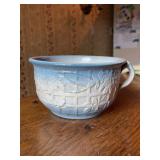 Pennsylvania Dutch salt glaze blue and white stoneware child’s chamber pot….7-5/8”D x 4-1/4” tall