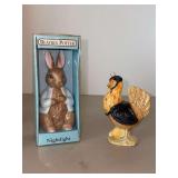 (2) Beatrix Potter Collectibles - left is Peter Rabbit ceramic nightlight and right is Beswick Beatrix Potter Sally Henny Penny porcelain figurine (4” tall and box is not original to item)