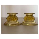 Pair of beautiful Federal Glass Madrid Amber Single Light Candlesticks…..2-1/2” tall