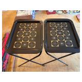 Pair of vintage metal TV trays with geometric design