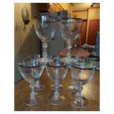 Set of (8) Tiffin Etched Rose Pattern Platinum Rim Crystal Goblets…..3-3/4”D x 6-1/2” tall