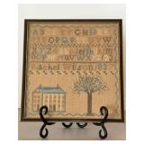 Antique Pennsylvania Dutch Sampler (Rachel Wilson 1837) - from the home of Clarence Enfield of Stewartstown & the Estate of Leatha M. Bair of Shrewsbury - 8-3/4 x 9-1/8