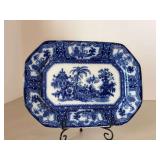 Antique W. Adams & Co. Flow Blue transferware ironstone platter in the 'Kyber' pattern…..10-1/8 x 7-3/8