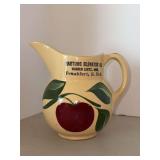 Watt Pottery #15 apple pattern advertising pitcher…..Hartung Elevator Co…..5-1/2” tall