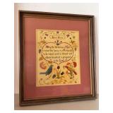 Framed Pennsylvania Dutch fraktur folk art print, specifically a 'Haus-Segen' (House Blessing)…..15-1/2 x 17-1/2