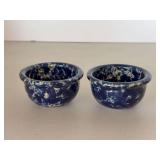 Pair of Pennsylvania Dutch Bennington Potters Vermont Spatterware Blue Custard Cups…..3-1/4”D x 1-3/4” tall…..marked 1892