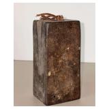 vintage rectangular cast iron weight, likely used to drive an antique tall case or shelf clock….5-1/2” tall