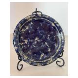 Pennsylvania Dutch Bennington Potters Vermont Spatterware Blue dessert plate…..5-1/4”-D…..marked 1893