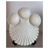 Vintage Large White Italian MadeCeramic Sea Shell Divided Serving Platter…..15-1/2 x 13-1/2…..2 small chips