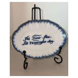 Vintage Colonial Williamsburg Mottahedeh Blue and White Pin Dish titled 'As Time Flies Let Friendship Stay'