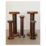 Set if (5) of Antique Industrial Textile Spools…..5” to 7–/4” tall