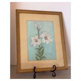 Signed and framed Morris Robbins 1947 floral watercolor print…..12-1/4 x 15-1/4