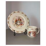 NIB Royal Doulton Bunnykins “New Arrival” 8” child’s plate & mug